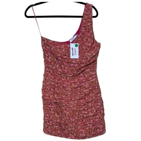 NWT LUSH Medium Floral Pink One-Shoulder Mini Dress - Picture 1 of 6